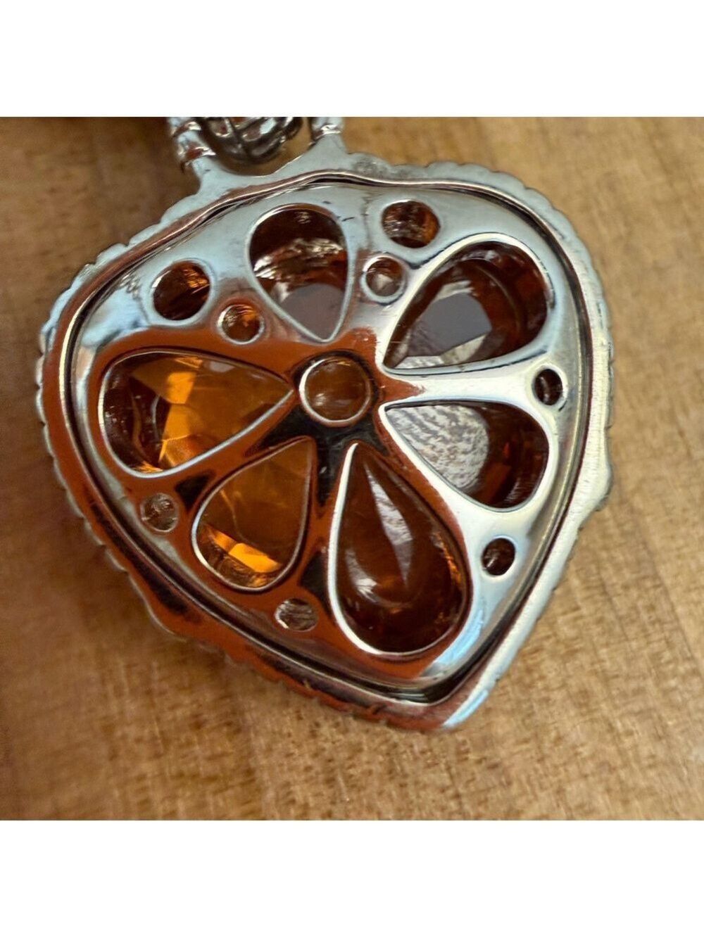 Citrine Heart Pendant Silver and Gold Necklace - Picture 13 of 13
